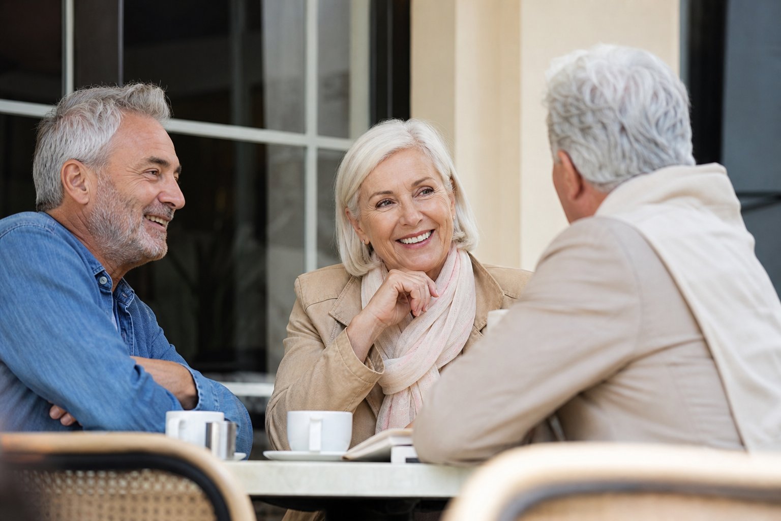 Seniors qui discutent autour d un cafe